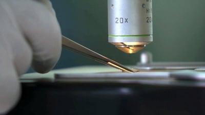 A diamond seed being inspected under a microscope for any defects or impurities at the quality control stage Courtesy: IIa Technologies