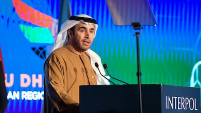 Maj Gen Ahmed Al Raisi, president of Interpol, speaks at its Asian Regional Conference in Abu Dhabi. Khushnum Bhandari / The National