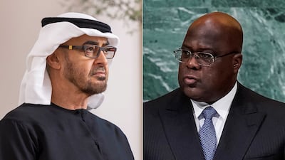 President Sheikh Mohamed congratulated Felix Tshisekedi, President of the Democratic Republic of Congo, on his re-election. Photo: UAE Presidential Court / Reuters