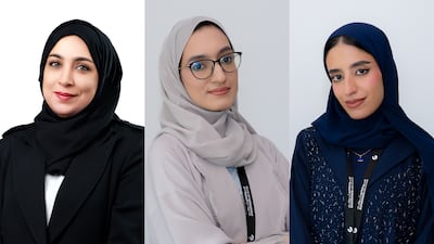 From left, Laila Ahmed Al Rais, Khawla Ali Al Marzooqi and Wadeema Al Hammadi, are part of the museum's opening team. Photo: Guggenheim Abu Dhabi