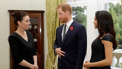 Prince Harry and Meghan, Duchess of Sussex meet New Zealand Prime Minister Jacinda Ardern at Government House on October 28, 2018 in Wellington, New Zealand. Getty Images