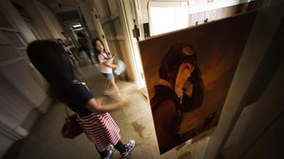 Young visitors at Tsukuba Naval Air Group Base in Kasama, Ibaraki Prefecture, north of Tokyo.