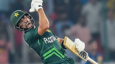 Pakistan's Abdullah Shafique celebrates his century. AFP