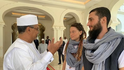 Canadian Edith Blais and Italian Luca Tachchetto meet Mahamat Saleh Annadif, head of the United Nations Multidimensional Integrated Stabilization Mission in Mali (MINUSMA), after they were freed. MINUSMA, HO