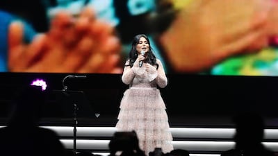 Nawal Al Kuwaitia performs at the Arab Hope Makers initiativei. Chris Whiteoak / The National
