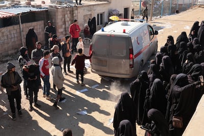 An ambulance at Al Hol camp, after the Syrian government took control of the area. EPA