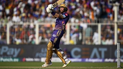 Kolkata Knight Riders' Phil Salt plays a shot on his way to making 48 off 14 balls. AFP