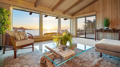 The couple opted for natural materials such as stone for some walls and wood for ceilings.