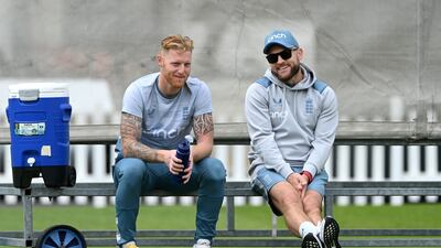 New England Test captain Ben Stokes with head coach Brendon McCullum ahead of the first Test against New Zealand at Lord's. Getty