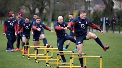 England rugby players training in Oxford on Thursday, February 27. Reuters