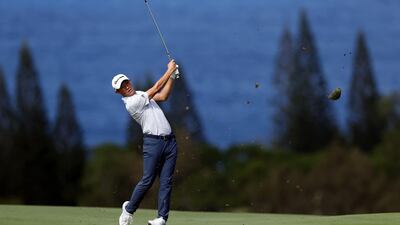 Collin Morikawa plays a shot on the fourth hole during the first round of the Sentry Tournament Of Champions. AFP