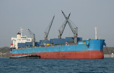 A view of Barbados-flagged bulk carrier 'Lycavitos' on the sea off Koh Sichang, Thailand. Yemen's Houthis claimed responsibility for a missile attack on Lycavitos. Reuters