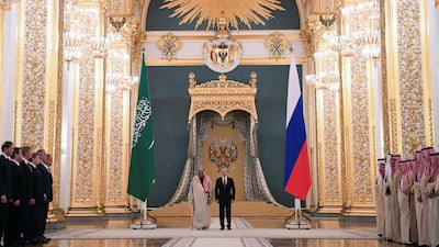 Russian president Vladimir Putin and Saudi Arabia's King Salman at the Kremlin in Moscow. /Yuri Kadobnov / Reuters