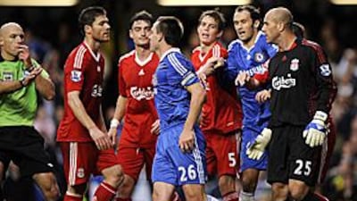 Liverpool and Chelsea players get worked up at Stamford Bridge in October.