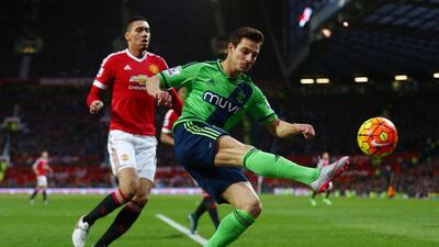 Cedric Soares of Southampton in action during the Barclays Premier League match between Manchester United and Southampton at Old Trafford on January 23, 2016 in Manchester, England. (Photo by Clive Brunskill/Getty Images)