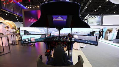 A racing simulator at the DP World booth