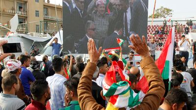 Kurds cheer during a referendum campaign rally by Iraqi Kurd president Masoud Barzani in Sulaymaniah on September 20, 2017. Ako Rasheed / Reuters