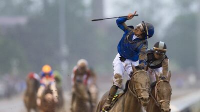 Venezuelan jockey Junior Alvarado rides Sovereignty to victory in the 151st running of the Kentucky Derby at Churchill Downs on May 3 in Louisville, Kentucky. AFP