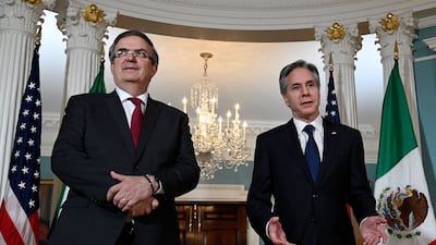 US Secretary of State Antony Blinken, right, meets Mexican Foreign Secretary Marcelo Ebrard at the State Department in Washington. AFP