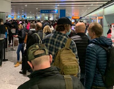 Passengers arriving at Heathrow this morning were forced to stand in line for hours after a failure of the e-gates: Christian Jones / Twitter