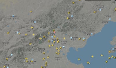 The airspace over Beijing on Sunday, March 29. Courtesy FlightRadar24.