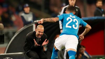 Pep Guardiola may look unhappy in this picture but his Manchester City side are doing very well this season. Andrew Boyers / Reuters