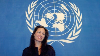 Actress and United Nations High Commissioner for Refugees goodwill Ambassador Angelina Jolie gives a press conference in Moscow, Russia, in 2003. Getty Images