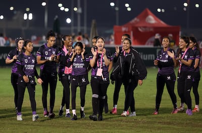 Al Maha players celebrate after their win over Saudi Tuwaiq. Chris Whiteoak / The National