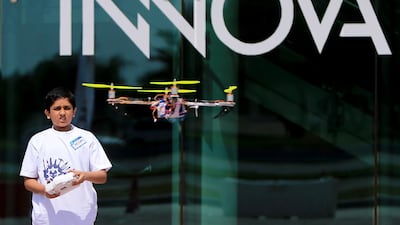 The Quad Copter is a helicopter powered by four propellers. Ravindranath K / The National