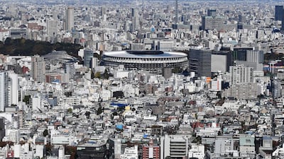 The completed Tokyo 2020 Olympic Games stadium as seen from a distance. AFP