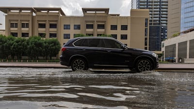 Pools formed along Jebel Ali Racecourse road in Dubai after a downpour. Antonie Robertson / The National