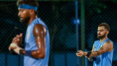 Virat Kohli and Hardik Pandya train in Colombo. AFP