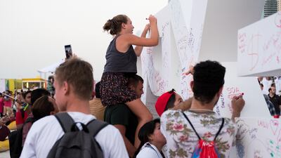 People came together to mark the Three Year Countdown to Expo 2020. Anna Nielsen/The National
