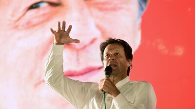 Pakistani cricket star-turned-politician and head of the Pakistan Tehreek-e-Insaf (PTI) Imran Khan addresses a political campaign rally ahead of the general election in Islamabad in July. AFP