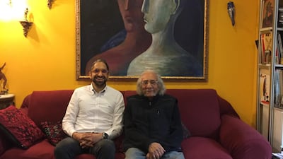 Sultan Sooud Al Qassemi with Egyptian artist Ahmad Morsi at his home in New York City. Photo / Sultan Sooud Al Qassemi