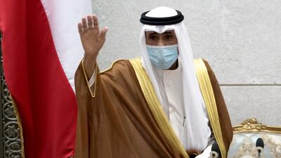 Kuwait's new Emir Nawaf Al Ahmad gestures as he takes the oath of office at the parliament, in Kuwait City. Reuters, file