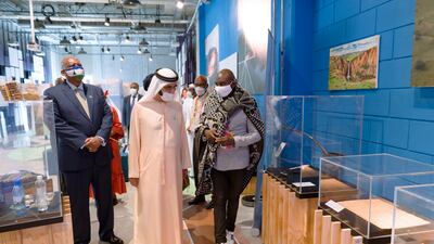 Sheikh Mohammed bin Rashid, Vice President and Ruler of Dubai, and King Letsie III of Lesotho visit the Lesotho pavilion at Expo 2020 Dubai in October. Photo: Dubai Media Office