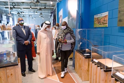Sheikh Mohammed bin Rashid, Vice President of the UAE and Ruler of Dubai, toured the Lesotho pavilion at Expo 2020 Dubai with King Letsie III of Lesotho. Photo: Dubai Media Office