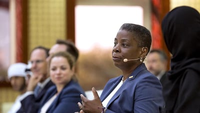 Ursula Burns, the chairwoman and chief executive of Xerox, explains to the Crown Prince’s Court that ‘diversity is the driver of innovation’ during a lecture ahead of Emirati Women’s Day last year. Ryan Carter / Crown Prince Court – Abu Dhabi
