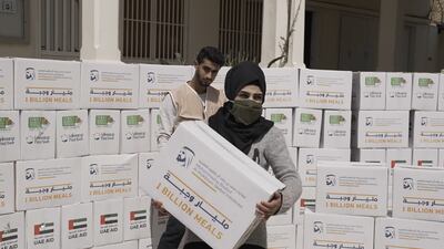 Boxes of food arrive in Lebanon.