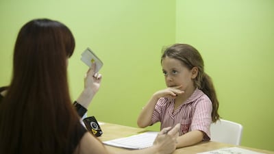 Trainer Tania Zigic brain trains with Evie Adams at The Brain and Learning in Tecom in Dubai. Sarah Dea / The National