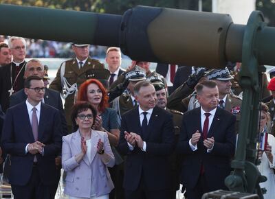 Polish leaders at the Armed Forces Day parade. Reuters