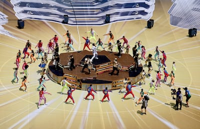A golden football took centre stage amid models of New York landmarks. EPA