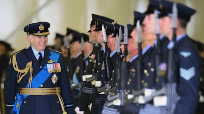 Prince Andrew inspects Royal Air Force personnel from 617 squadron the Dambusters at the RAF Lossiemouth base in Scotland in 2014