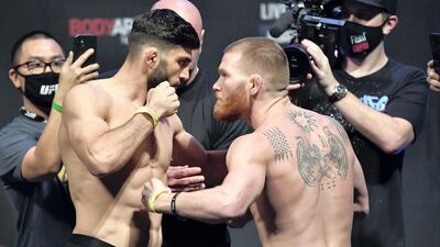 Arman Tsarukyan of Armenia and Matt Frevola face off. Getty Images