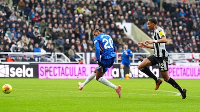 Chelsea's Joao Pedro, left, scores his side's second goal as the game finishes 2-2. AP