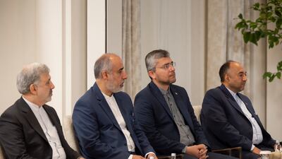 Iranian delegates attend meeting between Foreign Minister Hossein Amirabdollahian and President Sheikh Mohamed in Abu Dhabi.