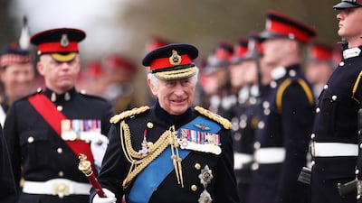 King Charles inspects the 200th Sovereign's parade at Royal Military Academy Sandhurst in April