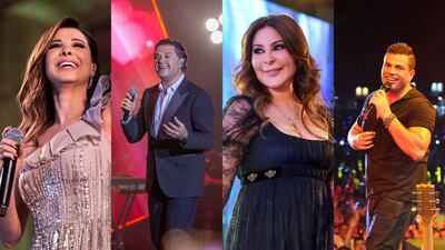 Nancy Ajram, Ragheb Alama, Elissa and Amr Diab are among the stars who have shared heartfelt messages dedicated to Lebanon. Courtesy Flash Entertainment, EPA, Al Majaz Amphitheatre