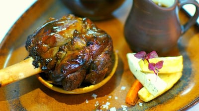 A lamb shank at Al Maha restaurant Al Diwaan. Courtesy Al Maha